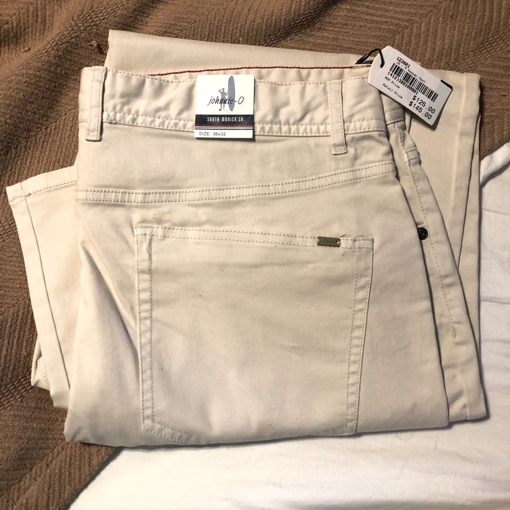 NWT Men’s Johnnie-O cream colored pants 36 x 32